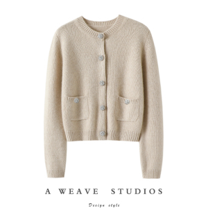 内外兼修气质！粗针加厚纯山羊绒开衫女圆领纯羊绒毛衣针织小外套