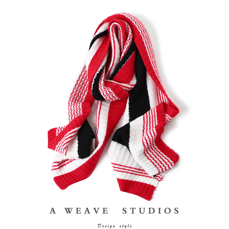 时髦焦点~拼色羊绒围巾男女通用冬季加厚纯山羊绒针织围巾保暖