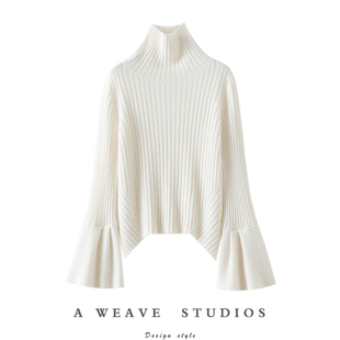 女高领纯羊绒毛衣针织衫 版 100%纯山羊绒衫 喇叭袖 秋冬 型太到位了