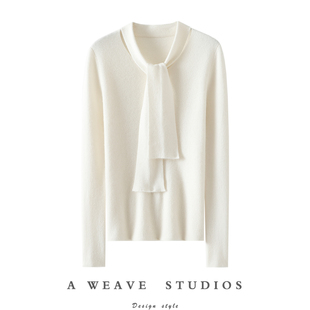 惊艳~女王新衣！飘带100%纯山羊绒衫女V领纯羊绒毛衣针织打底衫