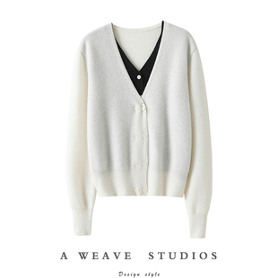 外套秋冬 女纯羊绒毛衣针织开衫 爱到心尖上 双V领纯山羊绒开衫