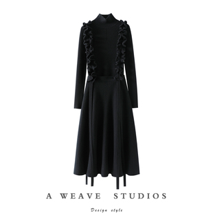 启超美学觉醒！大克重高翻领花边100%纯山羊绒衫女纯羊绒裙子套装