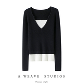 女假两件纯羊绒毛衣针织打底衫 气质温婉女主 V领100%纯山羊绒衫