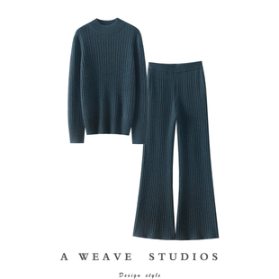 子女外穿套装 凝练出来 女羊绒裤 加厚半高领100%纯山羊绒衫 气质