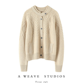 女圆领纯羊绒毛衣针织开衫 自知走心感 加厚100%纯山羊绒衫 外套冬