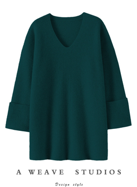 一举一动的气质！莫兰迪粉下摆开叉V领100%纯山羊绒衫宽松袖口冬