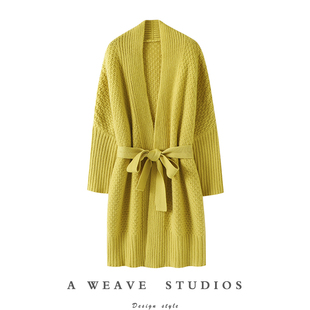 纯羊绒毛衣大外套 女中长款 上身太出范了 重磅加厚粗针羊绒开衫