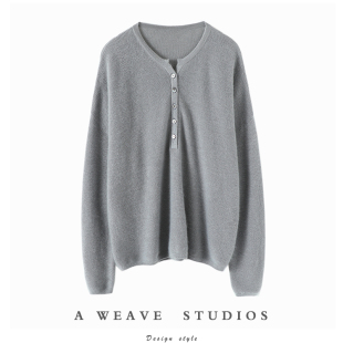 速拍好东西 女通勤半开襟套头圆领针织毛衣厚 G端精纺纯山羊绒衫