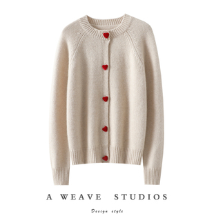 富足女主气质 女纯羊绒毛衣针织外套 爱心扣加厚100%纯山羊绒开衫