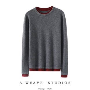 官方正品！哇太懂了穿搭~假两件100%纯山羊绒衫女圆领纯羊绒毛衣