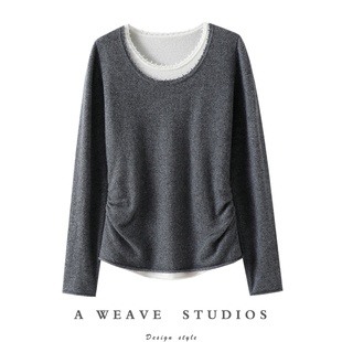 秋冬 女圆领纯羊绒毛衣针织衫 越穿越喜欢 假两件100%纯山羊绒衫