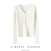 启超朝暮来信 毛衣 秋冬季 好穿V领100%纯羊绒针织开衫 女喇叭袖