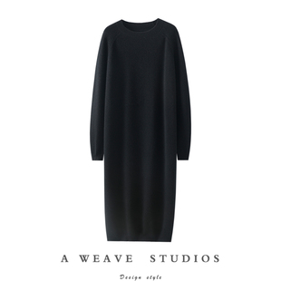 毛衣连衣裙子加厚 女圆领长款 上身太棒了 纸片人100%纯山羊绒衫