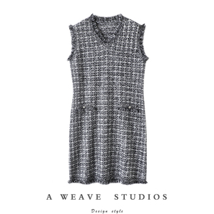 设计太美妙！加厚V领羊绒衫女中长款背心纯羊绒毛衣针织连衣裙子