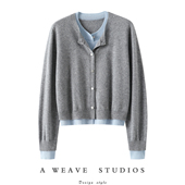 穿出高定气场 假两件100%纯山羊绒开衫 女圆领纯羊绒毛衣拼色秋冬