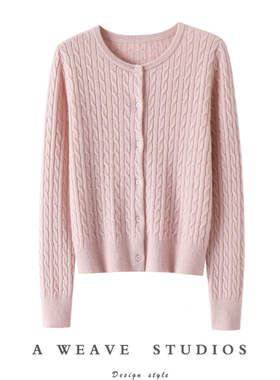 上身太显气质了！圆领100%纯山羊绒开衫女纯羊绒毛衣针织外套秋冬