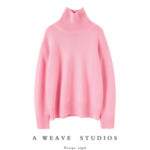 美的冒泡！定染蜜桃粉~重磅高领羊绒衫女加厚纯羊绒毛衣宽松慵懒