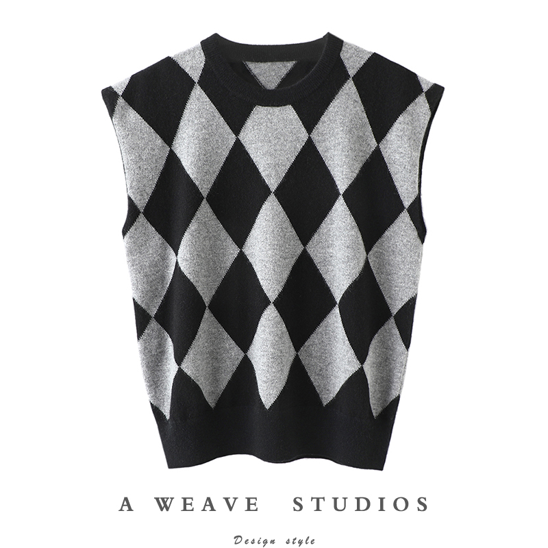 好漂亮~上身调性十足！圆领羊绒背心女纯羊绒针织衫毛衣【启超】