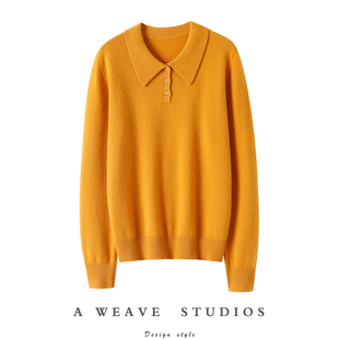 秋冬宽松 女纯羊绒毛衣针织打底衫 启超精致气质 POLO领纯山羊绒衫