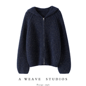 启超官方正品 加厚100%纯山羊绒拉链开衫 女连帽毛衣宽松外套秋冬