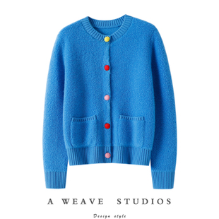 上身太好看了 女圆领羊绒毛衣针织外套 加厚圈圈100%纯山羊绒开衫