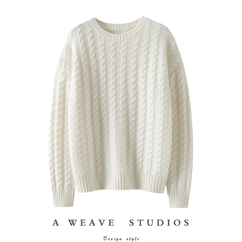高智感精英！加厚麻花圆领100%纯山羊绒衫女纯羊绒毛衣冬季宽松,女装/女士精品,羊绒衫,淘宝优惠券,粉丝福利购,淘宝优惠卷