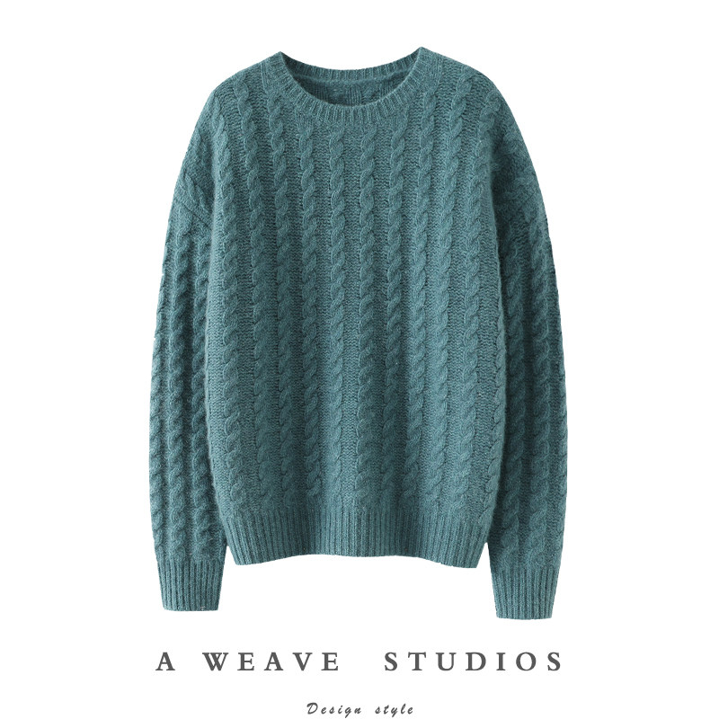 尽情绽放！加厚麻花圆领100%纯山羊绒衫女纯羊绒毛衣冬季宽松新款