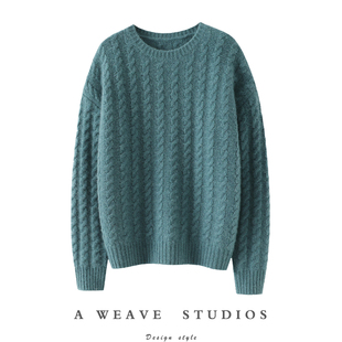 尽情绽放！加厚麻花圆领100%纯山羊绒衫女纯羊绒毛衣冬季宽松新款