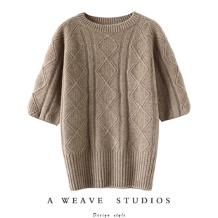 启超璀璨工坊~加厚山羊绒衫100纯羊绒女短袖圆领羊绒毛衣T恤秋冬