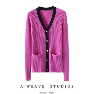 打底衫 官方正品 女纯羊绒毛衣针织开衫 V领羊绒开衫 外套 太好看了