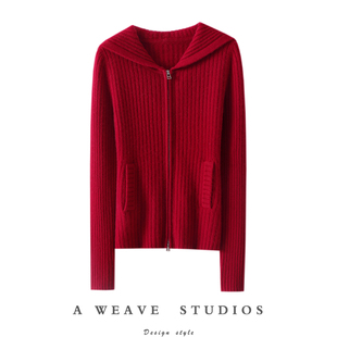 拒绝平庸~加厚100%纯山羊绒拉链开衫女连帽羊绒毛衣针织衫秋冬