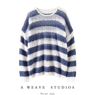 女圆领宽松针织空调防晒罩衫 春夏镂空纯羊绒衫 好看没谁了 狂赞