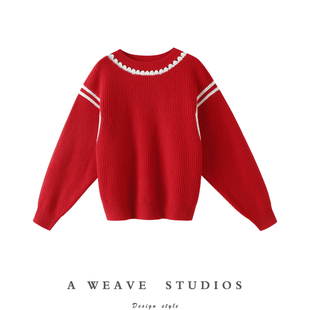 女圆领纯羊绒毛衣宽松 加厚100%山羊绒衫 官方正品 重工到心尖上