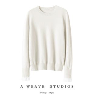 女圆领纯羊绒毛衣针织打底衫 口荷叶边100%纯山羊绒衫 袖 气质难寻