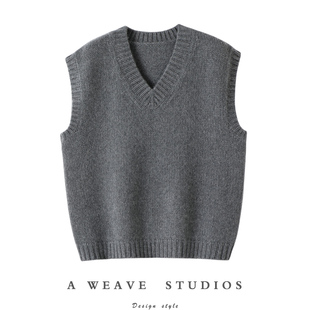 轻奢姿态!粗棒针加厚V领山羊绒背心女纯羊绒衫马甲针织坎肩