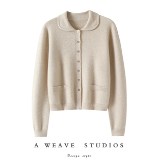 小资态度!四平针加厚100%纯山羊绒开衫女纯羊绒毛衣外套秋冬上衣