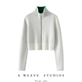 官方正品 女外套短款 炸裂奢华感 加厚高领100%纯山羊绒拉链开衫