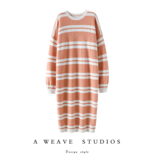 气氛感穿搭~加厚圆领100%纯山羊绒衫女长款毛衣针织连衣裙子套头