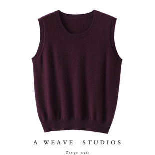 优雅自由通勤穿搭 圆领羊绒马甲女宽松纯羊绒坎肩针织背心秋冬