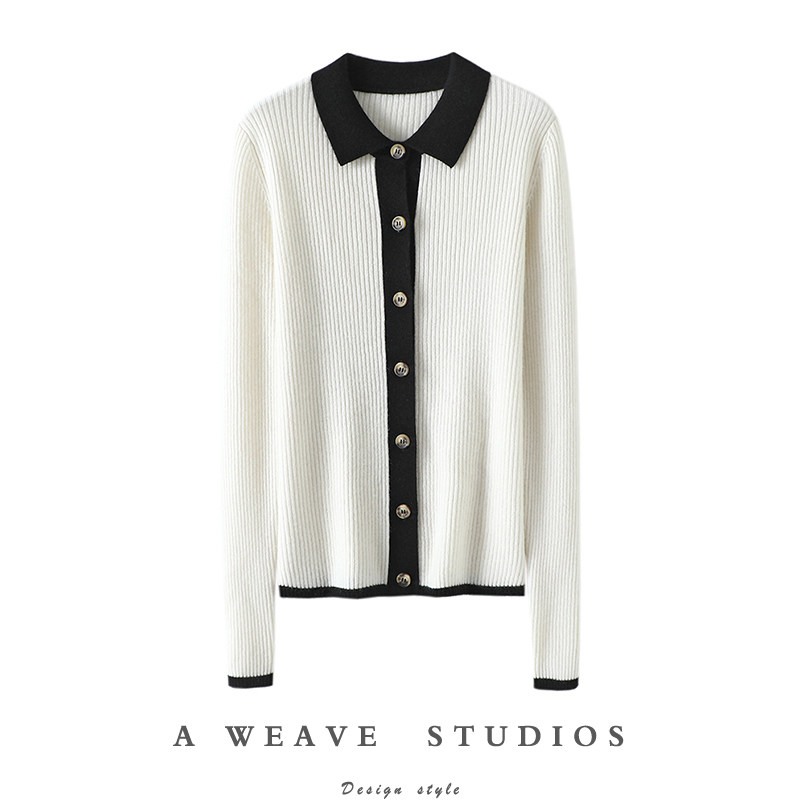 难得一见！复古POLP领羊绒开衫女纯羊绒毛衣修身针织开衫外套秋冬