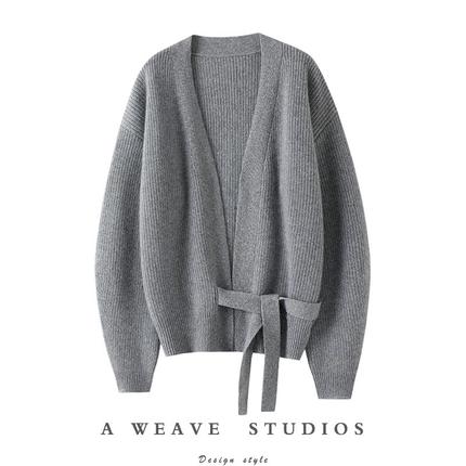官方正品！加厚100%羊绒开衫女V领纯羊绒毛衣针织外套宽松秋冬