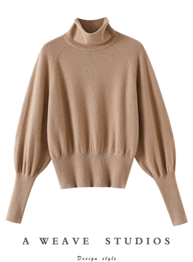 上身太提气质了！显瘦高领100%纯山羊绒衫女收腰蝙蝠袖打底衫毛衣