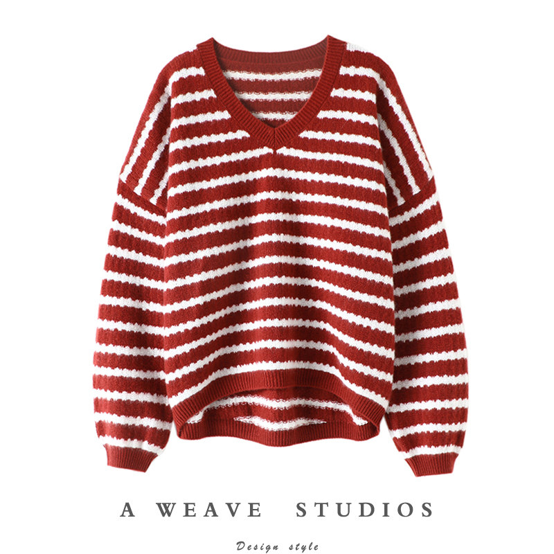 尊宠！华丽奢美~条纹V领山羊绒衫女纯羊绒毛衣套头宽松秋冬加厚,女装/女士精品,羊绒衫,淘宝优惠券,粉丝福利购,淘宝优惠卷