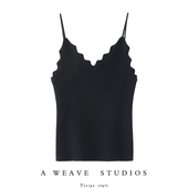 太哇塞 波浪纹V领羊绒吊带背心女纯羊绒毛衣内搭外穿针织吊带秋冬