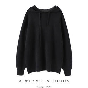 精致好感！加厚四平针连帽羊绒衫100纯羊绒女卫衣毛衣慵懒风秋冬