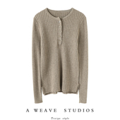 100纯羊绒女毛衣坑条针织打底衫 启超盖不住气质 纽扣羊绒衫 秋冬