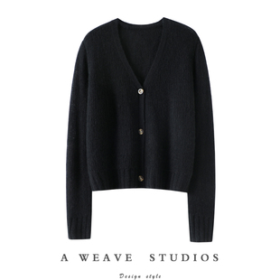 骄阳万丈光！松针V领100%山羊绒开衫女纯羊绒毛衣针织开衫外套