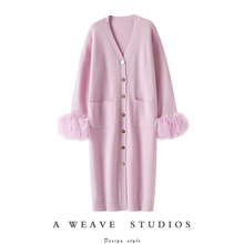 官方正品！！加厚V领100%纯羊绒开衫女长款毛衣针织大外套秋冬