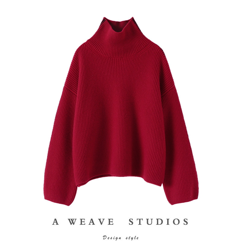 重磅！气质难挡！车厘子红廓袖高领大克重羊绒衫女纯羊绒毛衣女厚,女装/女士精品,羊绒衫,淘宝优惠券,粉丝福利购,淘宝优惠卷
