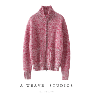 明星私服感 女纯羊绒毛衣外套冬 加厚高领100%纯山羊绒拉链开衫